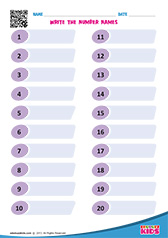 Write Number Names 1 to 20