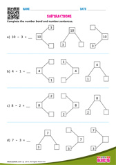 Subtraction Number Sentences Up To-10