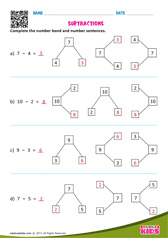 Subtraction Number Sentences Up To-10