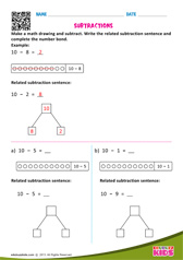 Subtraction Number Sentences Up To-10