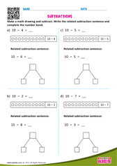 Subtraction Number Sentences Up To-10