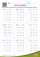 Ways to Subtract From a Number-Subtraction Sentences