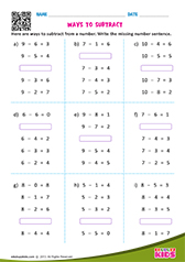 Ways to Subtract From a Number-Subtraction Sentences