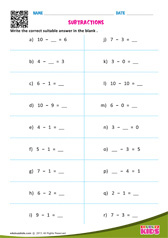 Subtraction Sentences Upto 10