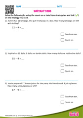 Subtraction Word Problems Count on and Take from Ten