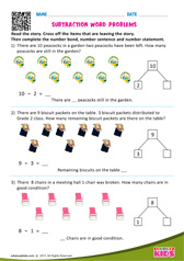 Subtraction Word Problems One Digit Number