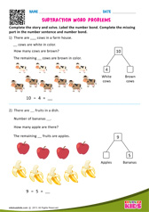 Subtraction Word Problems One Digit Number