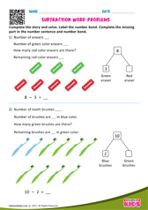 Subtraction Word Problems One Digit Number