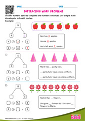 Subtraction Word Problems One Digit Number