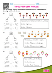 Subtraction Word Problems One Digit Number